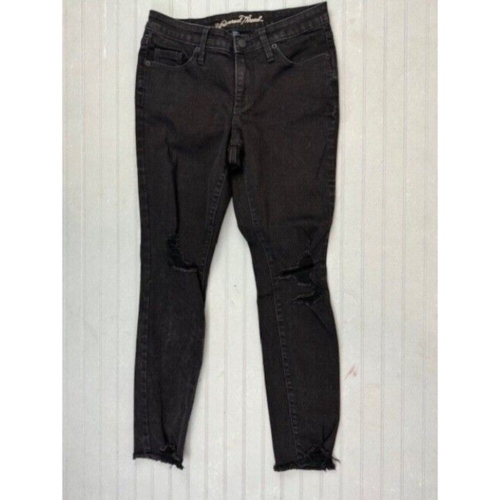 Universal Thread Size 2 26 Womens Jeans Mid Rise Skinny Stretch Black Distress